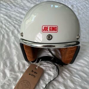 JK400 Helmet – Gloss White & Quilted Tan Suede (Brand New) - Size small